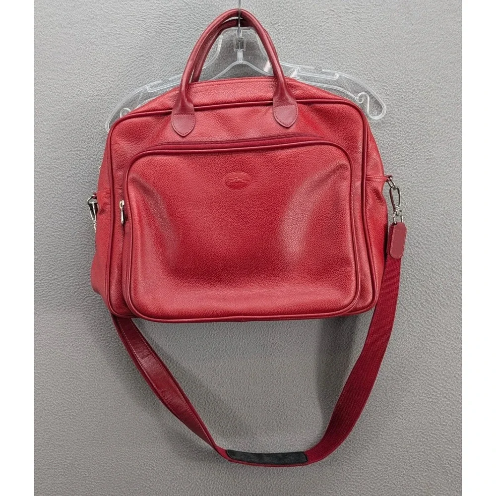 Long Champ‎ Vintage Weekender Bag Calfskin Leather Shoulder Strap Double Handled